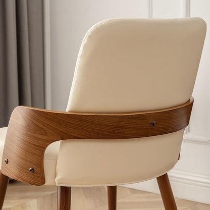 Dining Room Chairs Set of 2,Mid Century Modern Kitchen Chair,Upholstered Faux Leather Chairs,Metal Legs Wooden Desk Chair,Armless and No Wheels for Kitchen Dining,Beige PU