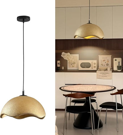 JAYMP 40cm Modern Pendant Light for Dining Room Kitchen Island Light Hanging Lamp E26 Base Japanese Wabi-Sabi Style Bird Nest Shape Lighting Fixture,1 Pack(Matte Gold,D Shape, 40cm/15.7inch)