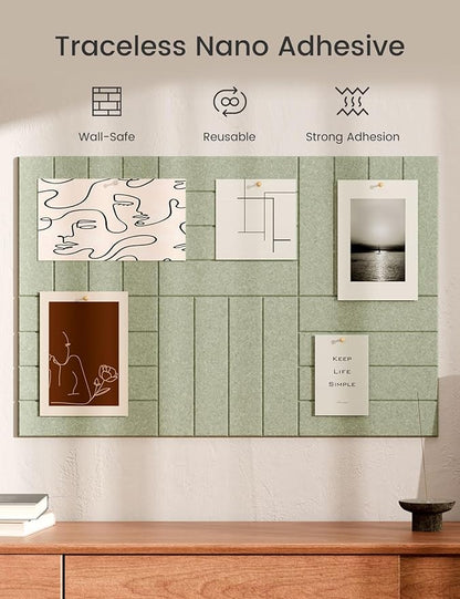 Bumusty Large Cork Board Alternative-36 x24 Felt Bulletin Board Tiles, with 30 Pushpins, 40 Adhesive Tabs, 6-Pack Slat Wall Paneling, Cork Boards for Office Push Pin Board Felt Board-Sage