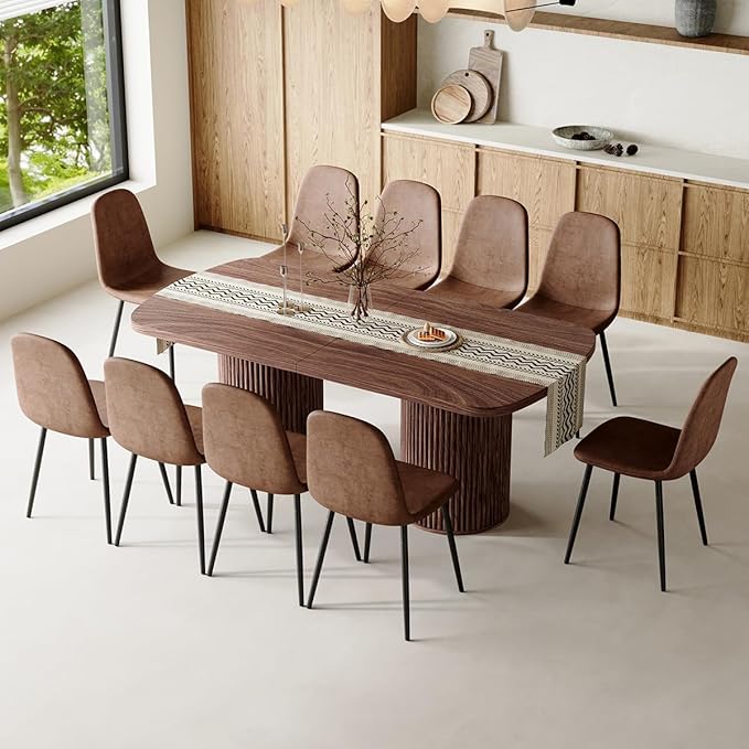 79" Dining Table Set for 10,Large Rectangular Kitchen Table Set for 10 with Cushioned Chairs,Modern Mid-Century Wood Dining Room Table Set for 10,Ideal for Dining & Gatherings (Walnut)