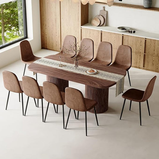 79" Dining Table Set for 10,Large Rectangular Kitchen Table Set for 10 with Cushioned Chairs,Modern Mid-Century Wood Dining Room Table Set for 10,Ideal for Dining & Gatherings (Walnut)