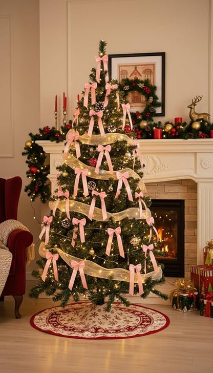 AYGXU 24pcs Twist Tie Bows,Christmas Bow,Pink Bows for Christmas Tree Decorations,Double-Sided Ribbon Bow Decorations for Christmas Party,Bag Ties Twists