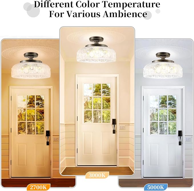 Lamomo Semi Flush Mount Ceiling Light,Upgraded Larger Bronze Hallway Light Fixture,3-Bulb Globe Glass Close to Ceiling Scone, Indoor Hanging Light for Bedroom Kitchen Porch Hallway,Bulbs Not Included