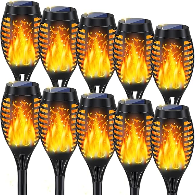 10Pack Solar Lights Outdoor, Solar Torch Lights Outdoor Flickering Flame for Christmas Decorations, Waterproof Garden Light Solar Powered , Torches Flame Light for Outside Yard Patio Lawn Garden Decor