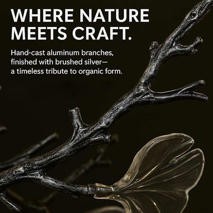 Modern Chandelier for Dining Room, Modern D31.5" Ginkgo Leaf Black Tree Branch Chandelier, Farmhouse Round Chandeliers Over Dining, Glass Lights for Living Room Bedroom Kitchen Island, 10-Light