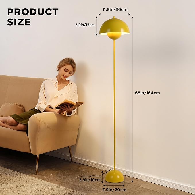 COSYLUX Modern Floor Lamp for Living Room, Industrial Tall Standing Lamp for Bedroom, Metal Shade Reflecting Light Reading Floor Lamp for Office, Nursery Room, Corner(Yellow)