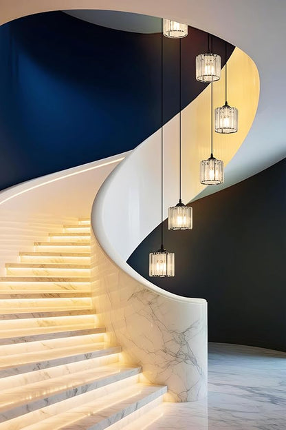 Long Chandeliers for High Ceilings,Modern Crystal Pendant Light,Raindrop Drop Lamp,Hanging Lighting Fixtures for Spiral Staircase,Foyer,Entryway,Living Room,Black (12 Lights)