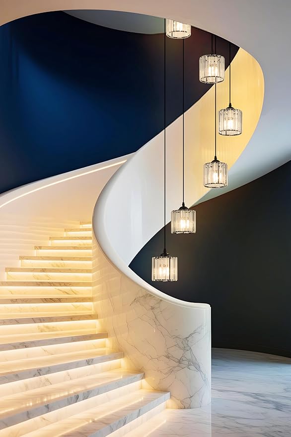 Long Chandeliers for High Ceilings,Modern Crystal Pendant Light,Raindrop Drop Lamp,Hanging Lighting Fixtures for Spiral Staircase,Foyer,Entryway,Living Room,Black (15 Lights)