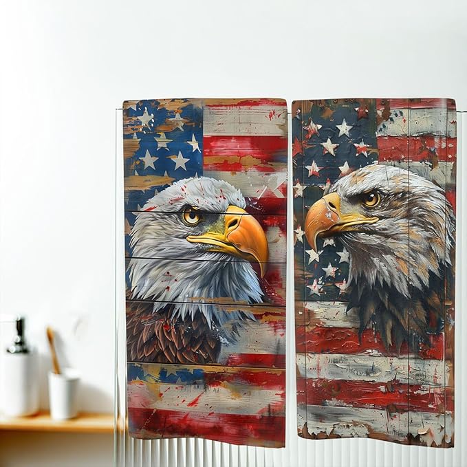 American Flag Kitchen Towels Vintage Bald Eagle USA Flag