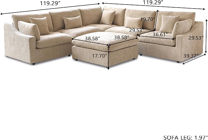 Modular Sectional Sleeper Sofa Bed, 119.29" U Shaped Modular Couch with Storage Ottoman, Down Filled Convertible Sofa for Living Room, Black