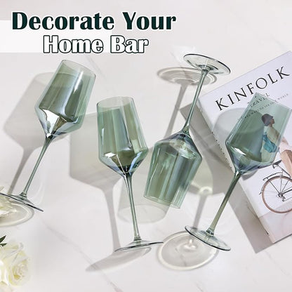 Green Wine Glasses Set of 6-15oz Hand-Blown Green Wine Glass Set for Bar Party Wine Glasses