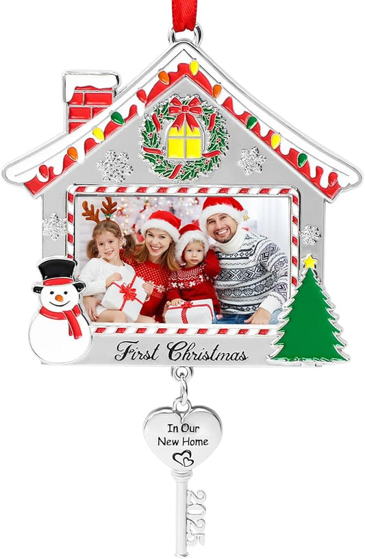 COCHIE 2025 First Christmas in Our New Home Photo Frame Ornament for Tree Stocking Hanging Decorations, Personalized Xmas Gifts, Housewarming Gift Picture Frame Christmas Keepsake (New Home)