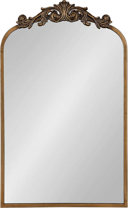 Kate and Laurel Arendahl Traditional Arch Mirror, 19" x 30.75", Gold, Baroque Inspired Wall Decor