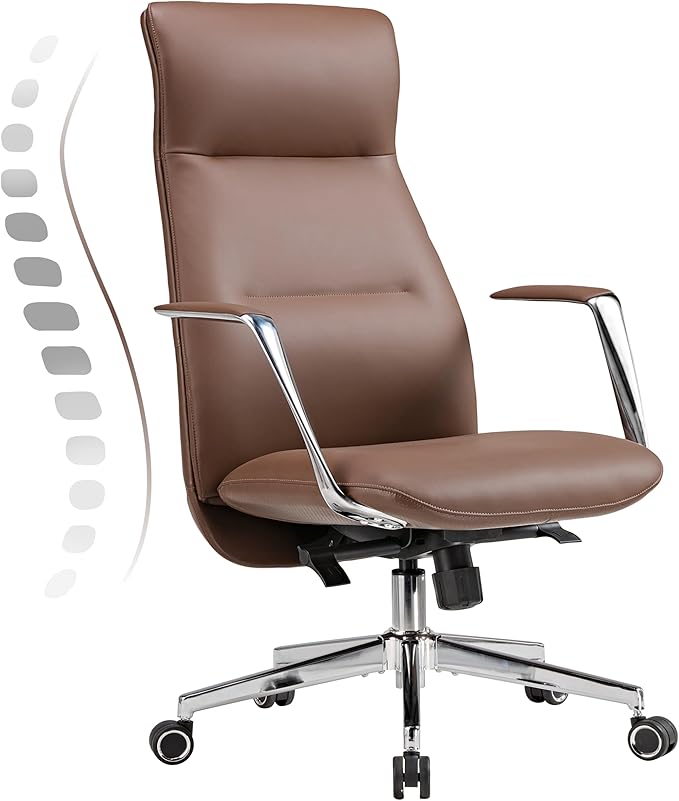 EUREKA ERGONOMIC Royal Slim Executive High Back Brown Leather Office Chair, Home Desk Chair for Adults, Big and Tall with Wheels, Swivel Rolling