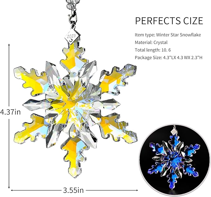 2025 Annual Edition Snowflake Crystal Christmas Ornaments,Christmas Tree Ornaments Crystal Sun Catcher Home Hanging Decor(25-Colorful)