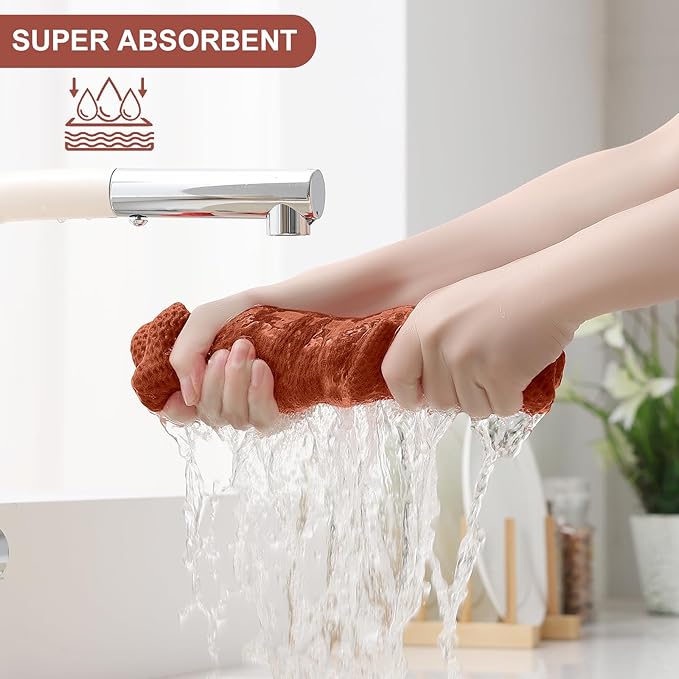 Homaxy 100% Cotton Kitchen Towels and Dishcloths Set, 12 x 12 Inches and 13 x 28 Inches, Set of 10 Bulk Kitchen Towels Set, Ultra Soft Absorbent Dish Cloths for Washing Dishes, Rust