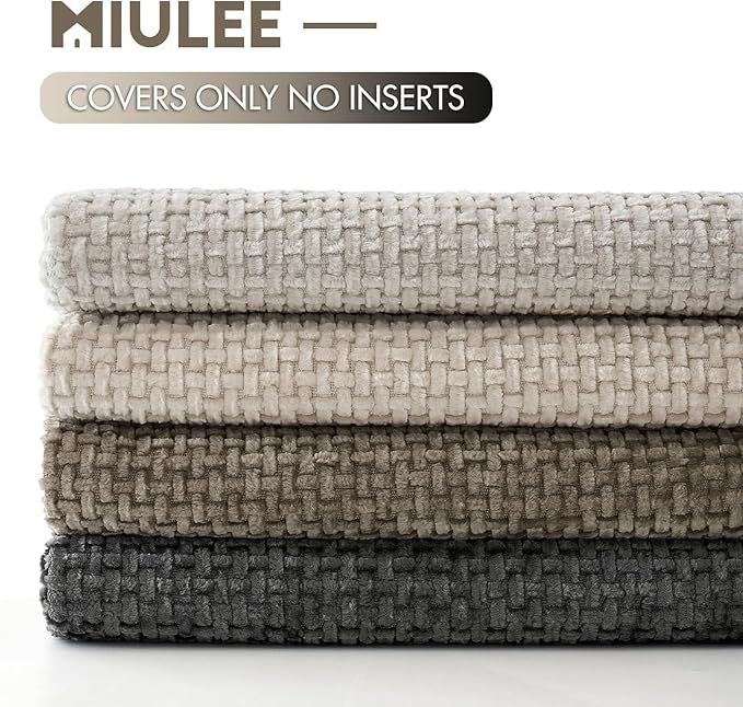 MIULEE Pack of 4 Throw Pillow Covers 24x24 Inch Neutral Soft Decorative Chenille Pillow Covers Farmhouse Boho Accent Cushion Covers for Mid Century Modern Home Decor Bedroom Living Room
