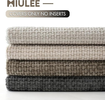 MIULEE Pack of 4 Throw Pillow Covers 24x24 Inch Neutral Soft Decorative Chenille Pillow Covers Farmhouse Boho Accent Cushion Covers for Mid Century Modern Home Decor Bedroom Living Room