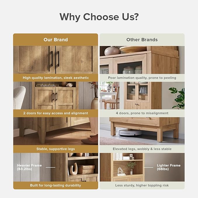 mopio Lauren 77.4" Tall Arched Cabinet, 5-Tier Arched Bookcase with Doors and Adjustable Shelves, Arch Bookshelf with Storage, Wooden Storage Cabinet for Living Room and Kitchen Pantry (Oak)