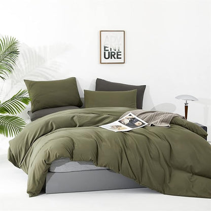 CLOTHKNOW Olive Green Queen Comforter Set 3Pcs Green Bedding Comforter Sets Soft All Season Dark Green Comforter with 2 x Pillow Cases