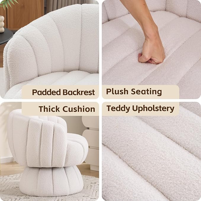 Vanity 360-Degree Swivel Accent Chair - Mid Century Modern Plush Round Makeup Chair, Relaxing Comfy Lounge Arm Chair, Idear for Living Room, Bedroom (Navy, Velvet Fabric)