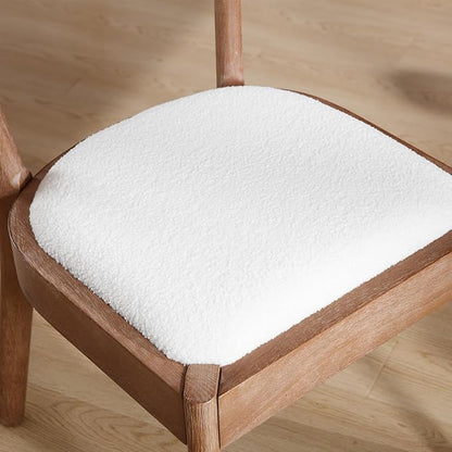 Wood Dining Chairs Set of 4, Mid Century Modern Living Room Chairs with Unique Curved Open Back Comfy Upholstered Side Chair for Kitchen/Restaurant/Reception, Sherpa White