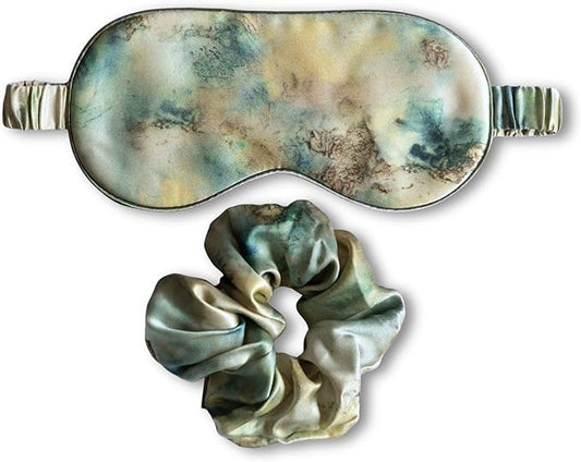 Silk & Willow 100% Pure Mulberry Silk Sleep Eye Mask & Hair Scrunchie Gift Set (Seascape)