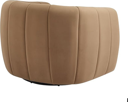 Christopher Knight Home Monroe Velvet Swivel Club Chair,Armchair with 360-Degree Rotation, Upholstered Barrel Swivel Sofa Chair for Living Room/Bedroom, Tufted Back,Thick Cushion, Iron Base, Camel