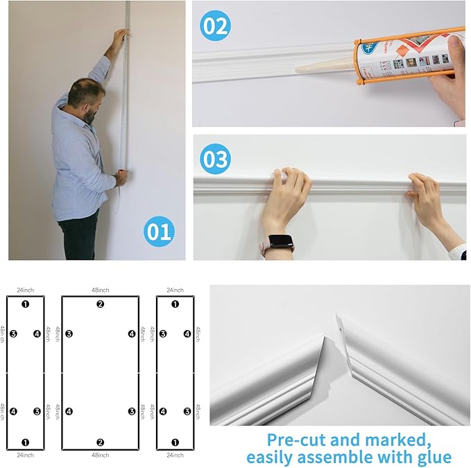 Art3d Pre-Cut Wall Molding Set of 3 pcs, Ready-to-Assemble Wainscoting Panels for Interior Wall Décor Living Room Bedroom Accent Wall - Installed with Glue, 3 Frames