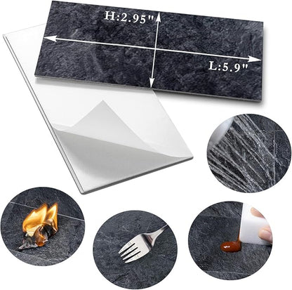AULIGET 4 Piece Black Slate Peel and Stick Backsplash Wall Tiles, 3" x 6" PVC Faux Stone Stick on Tiles for Backsplash Kitchen, Bathroom, Laundry Room, Camper, Fireplace