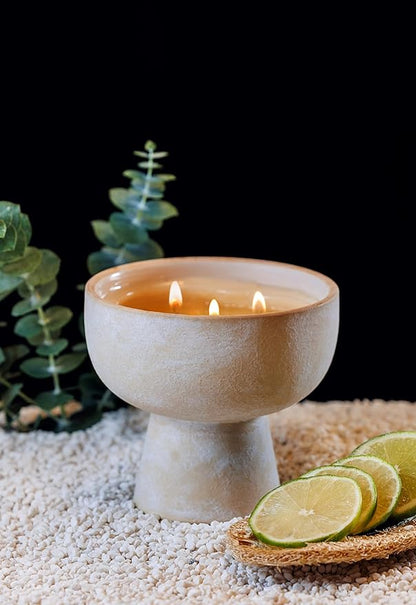BLUEME Focus - Eucalyptus & Lime, Luxury Candle w/Essential Oils, 3 Wick, Hand-Poured Soy, Cotton Wick, Ceramic