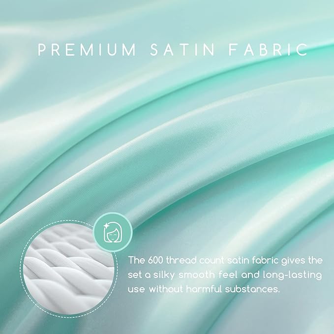 MR&HM Satin Bed Sheets, Twin XL Size Sheets Set, 3 Pcs Silky Bedding Set with 15 Inches Deep Pocket for Mattress (Twin XL, Turquoise)