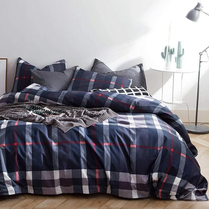 Pureant Navy Blue Plaid Comforter Set Full Blue Grid Bedding Comforter Sets for Men Boys Tartan Geometric Full Comforter Soft Buffalo Grid Quilts Boho Blue Full Size Comforter Sets Breathable