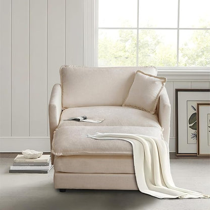 SoarFlash Chenille Sectional Sofa, Comfy Modular Single Sofa with Ottoman, Modern Recliner Deep Seat Sofa Set for Living Room,Light Coffee