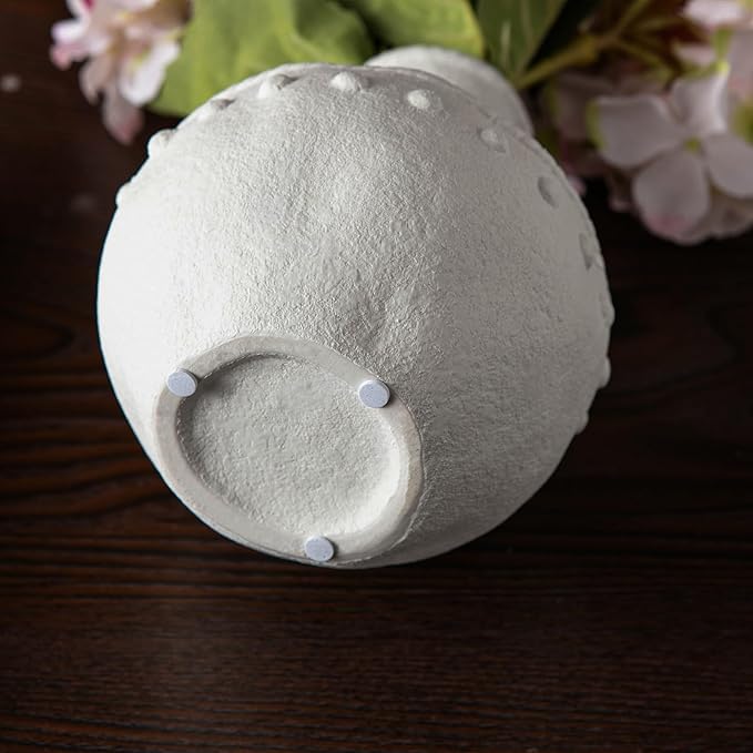 Rustic Ceramic Vase with Boho Wooden Beads, Matte Decorative Pottery for Modern Farmhouse and Bohemian Decor, Floral Arrangements, Living Room, Table Centerpieces