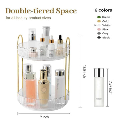 Rotating Makeup Organizer for Vanity, Skincare Make Up Storage Perfume Organizers for bathroom countertop, Clear Cosmetic Organizer for Dresser, Lipstick Hair product Spinning Stand Organizer (2 Tier,