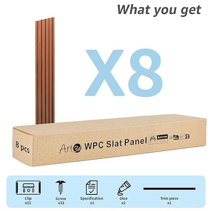 Art3d WPC Slat Wall Panels, 8-Pack 108 x 6 Inch 3D Wall Accents for Interior Wall Decor, Living Room, Bedroom, Teak