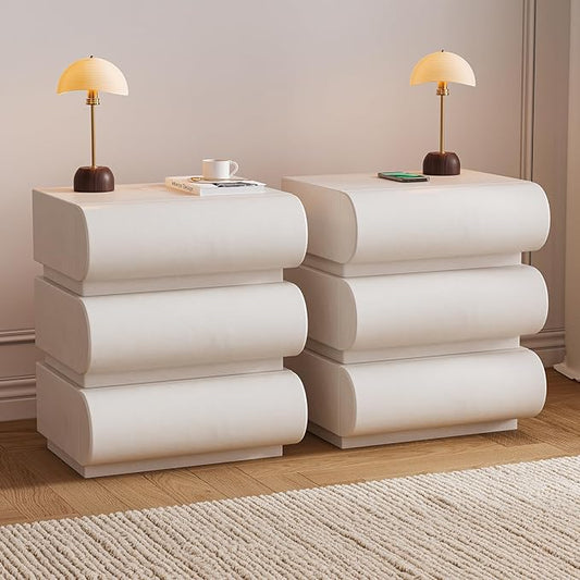 homary 3-Drawer Smart Nightstands Set of 2 with Wireless Charging Station, USB & Type-C Ports, Faux Leather White Night Stands Modern Bedside Tables for Bedroom Storage, Fully Assembled