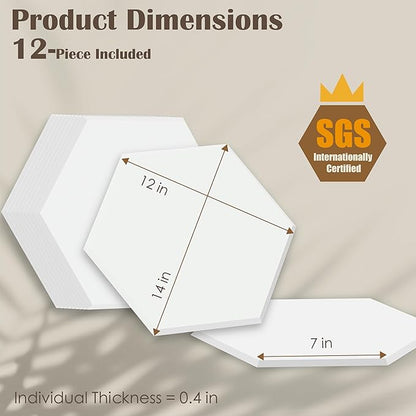 12 Pack Hexagon Acoustic Panels, 14"×12"×0.4" White Sound Proof Foam Panels for Wall, High-Density Sound Absorbing Panels for Recording Studio, Office&Home, No Self-Adhesive