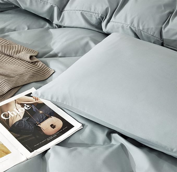 Pureant Haze Blue Comforter Sets Full Solid Light Dusty Blue Bedding Comforters Cotton Women Men Plain Light Blue Bed Quilts Modern Light Greyish Blue Blankets Comforters Soft Health Lake Blue Bed