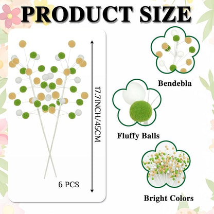 6 Pcs Green Khaki Pom Poms Christmas Decorations & Felt Christmas Picks and Sprays DIY Xmas Tree Toppers, Festive Tree Filler & Decor (KhakiGreen)