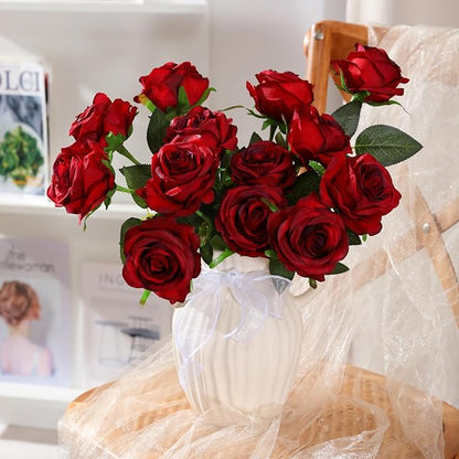 Nubry 50pcs Artificial Silk Roses Bulk,Fake Roses Flower with Stems Realistic Flowers for Wedding Centerpiece Home Party Decor(Burgundy)