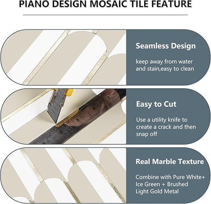 Vamos Tile Peel and Stick Backsplash Seamless Tile for Kitchen,White and Essaouira White Grey PVC Mixed Light Gold Self Adhesive Fish Scale Metal Mosaic Tiles (10 Sheets)