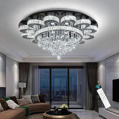 Modern Chandelier Living Room Light Glam Chandeliers Ceiling Light Fixture Remote Dimmable Lights 40 Inches Luxury Crystal Black Dining Room Lights