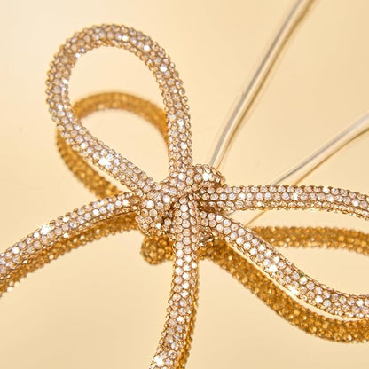 FLAIR GIFTS 6 Pcs 2025 Christmas Bows Ornaments, Champagne Gold Sparkly Glitter Rhinestone Bow Ornaments with Twist Tie for Xmas Tree Decoration, Wreath, Garland, Gift Wrapping