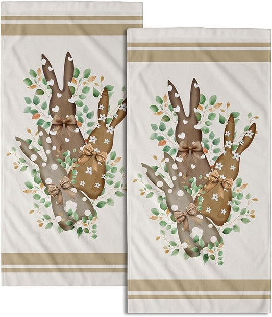 Rabbit Eucalyptus Easter Dish Towels Set of 2 28.3x14 Holiday Polka Dot Bunny