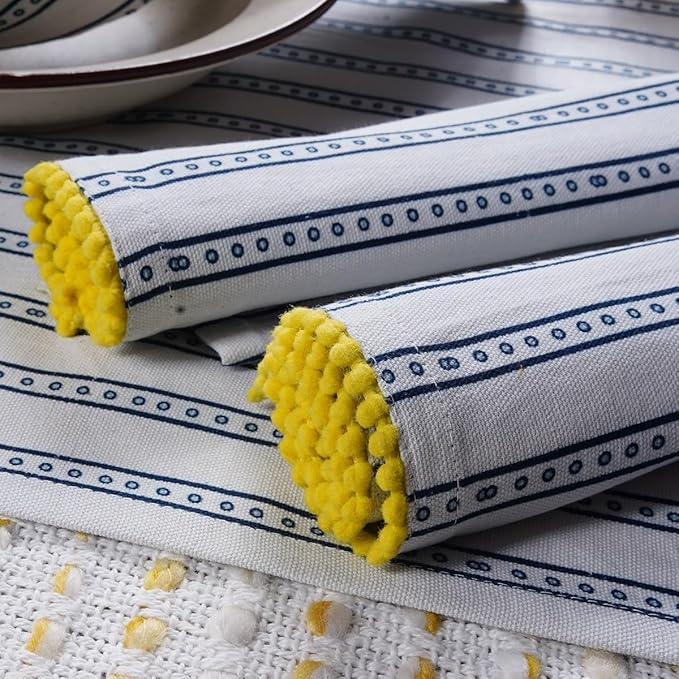 TARAN LIVING Printed Kitchen Dish Bar and Tea Towels Cotton, 18x28 inch with Trims, Cotton Dish Towel Sets (Blue Stripes, Set of 6)