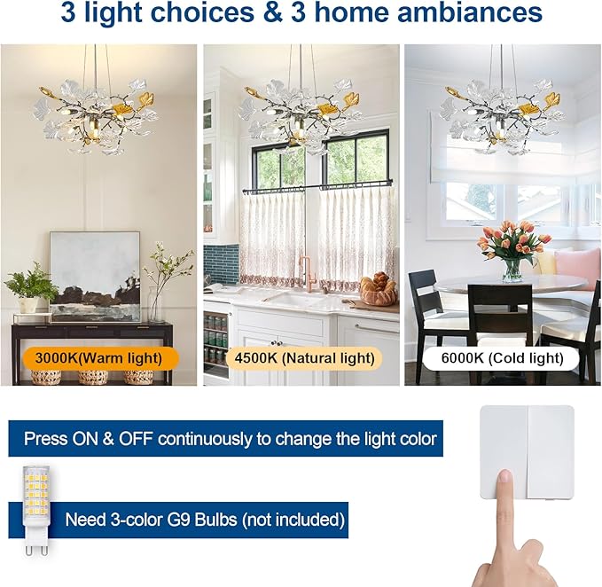 Modern Chandelier for Dining Room, D21.6 Ginkgo Leaf Tree Branch Chandelier, Black Farmhouse Chandelier Over Dining for Living Room Bedroom Kitchen Island, 7-Light