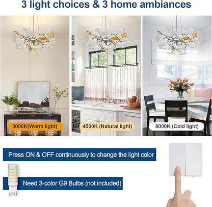 Modern Chandelier for Dining Room, D21.6 Ginkgo Leaf Tree Branch Chandelier, Black Farmhouse Chandelier Over Dining for Living Room Bedroom Kitchen Island, 7-Light