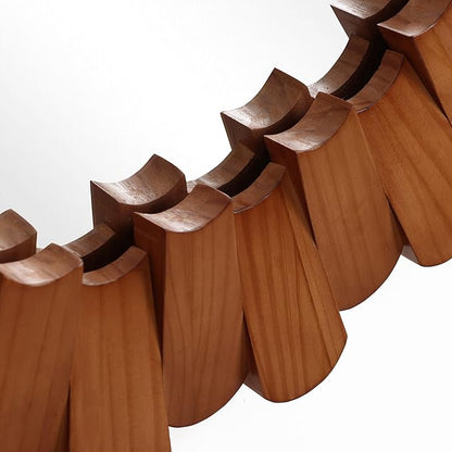 LuxenHome 35-Inch Round Wood Wall Mirror for Lving Room, Vintage Circle Decorative Vanity Mirror with Petal Frame, Wall Mounted Hanging Sculptures for Bathroom Bedroom Entryway Home Decoration